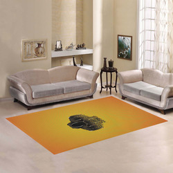 fractal black skull portrait with yellow abstract background Area Rug7'x5'