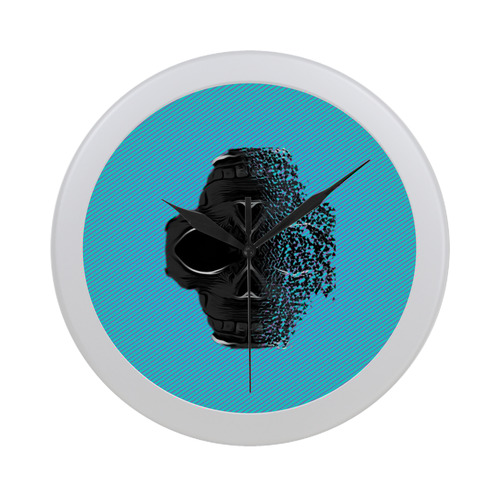 fractal black skull portrait with blue abstract background Circular Plastic Wall clock