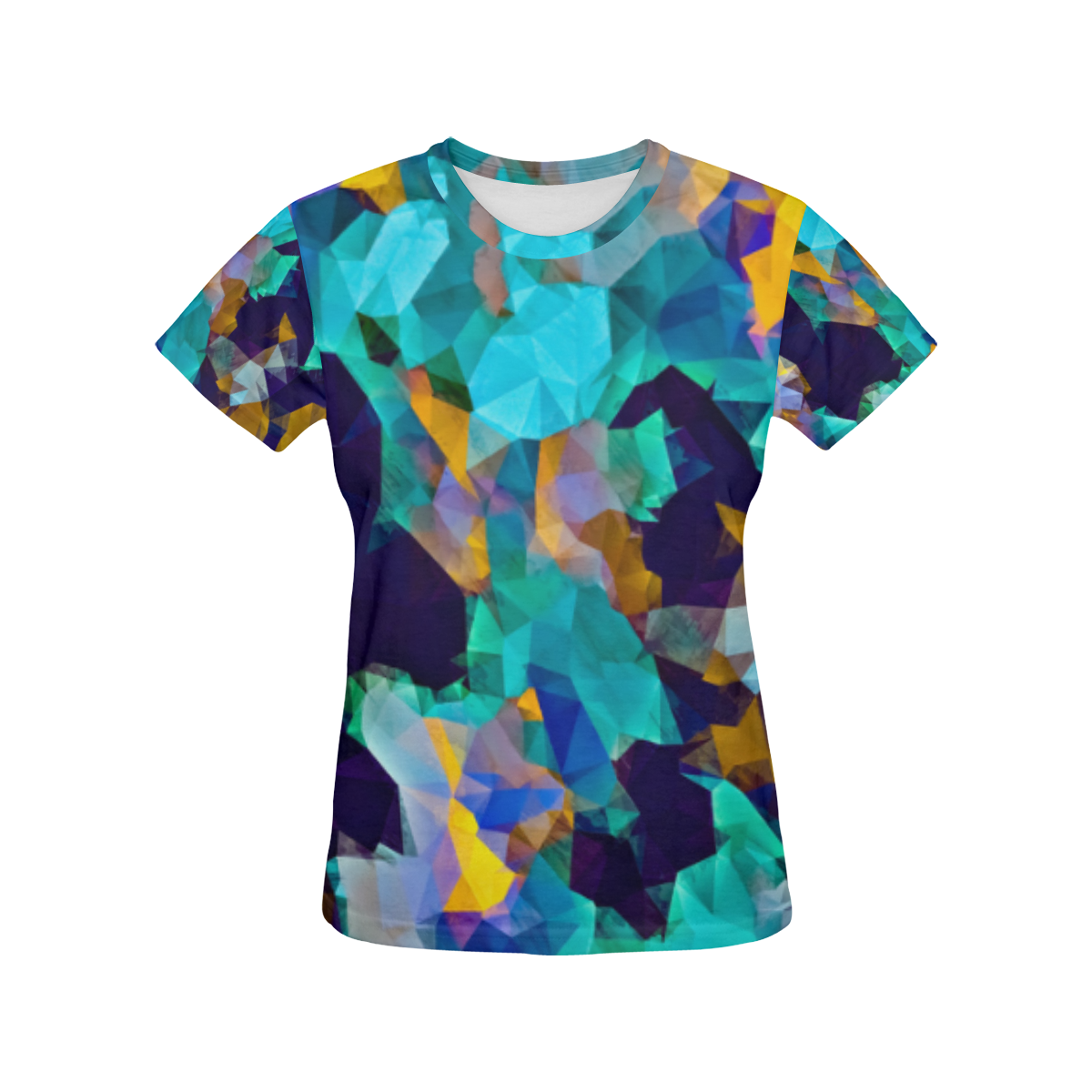 psychedelic geometric polygon abstract pattern in green blue brown yellow All Over Print T-Shirt for Women (USA Size) (Model T40)
