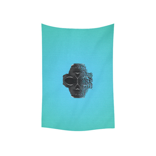 fractal black skull portrait with blue abstract background Cotton Linen Wall Tapestry 40"x 60"