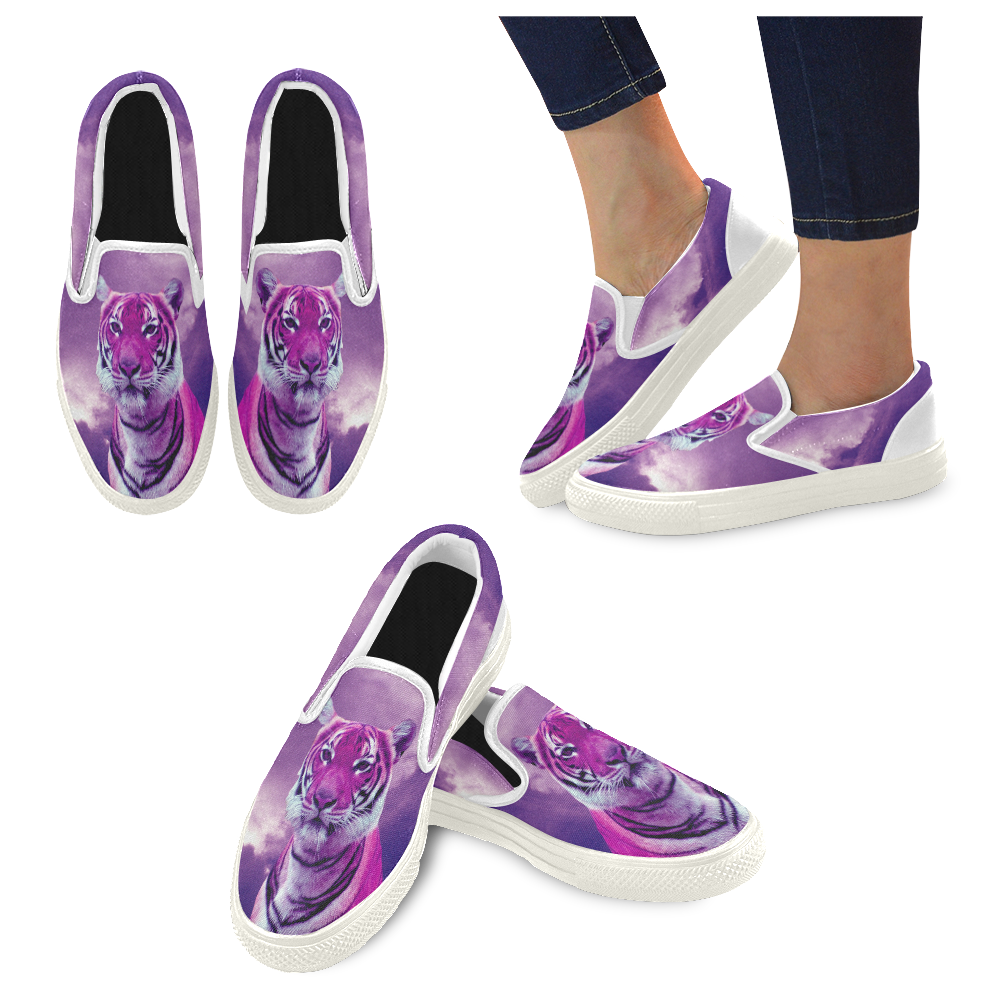 Purple Tiger Slip-on Canvas Shoes for Men/Large Size (Model 019)