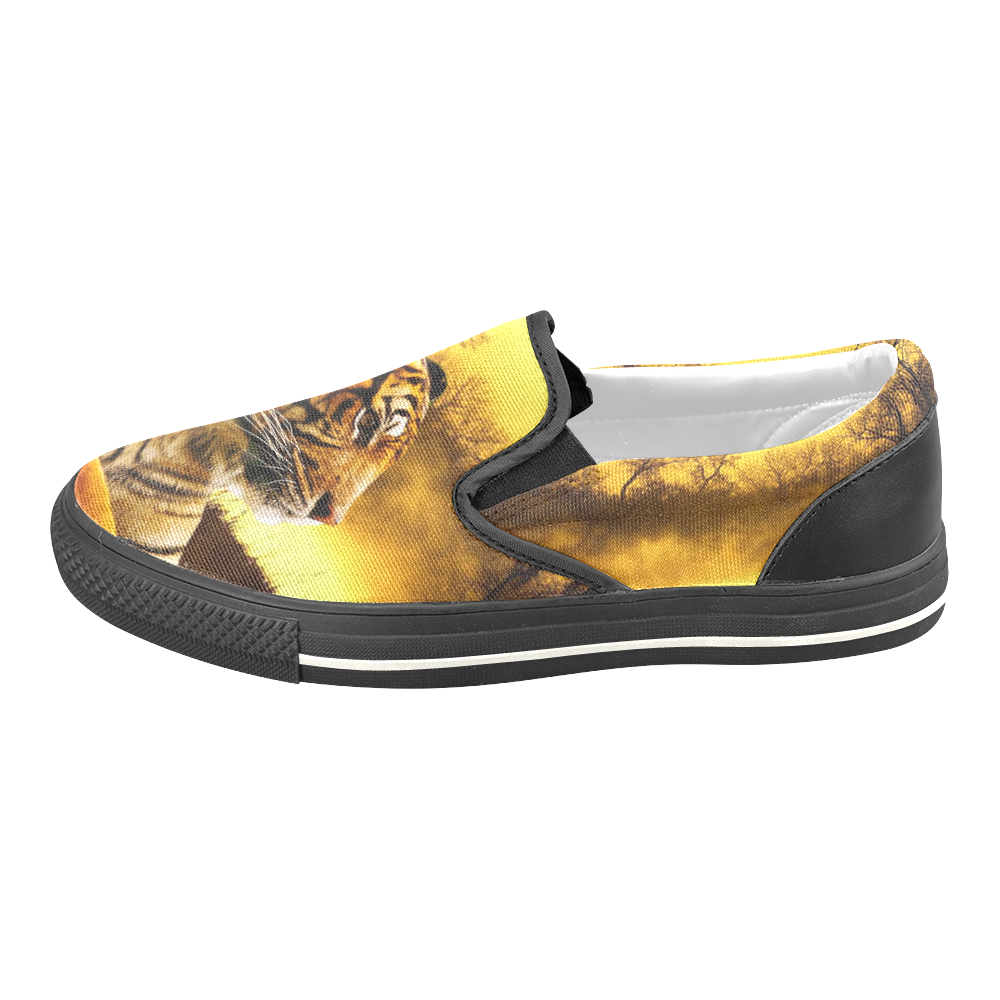 Tiger and Sunset Men's Slip-on Canvas Shoes (Model 019)