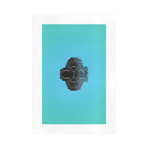 fractal black skull portrait with blue abstract background Art Print 16‘’x23‘’