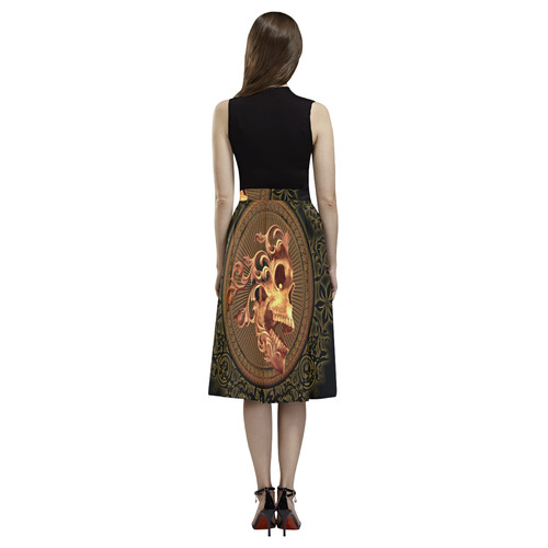 Amazing skull with floral elements Aoede Crepe Skirt (Model D16)