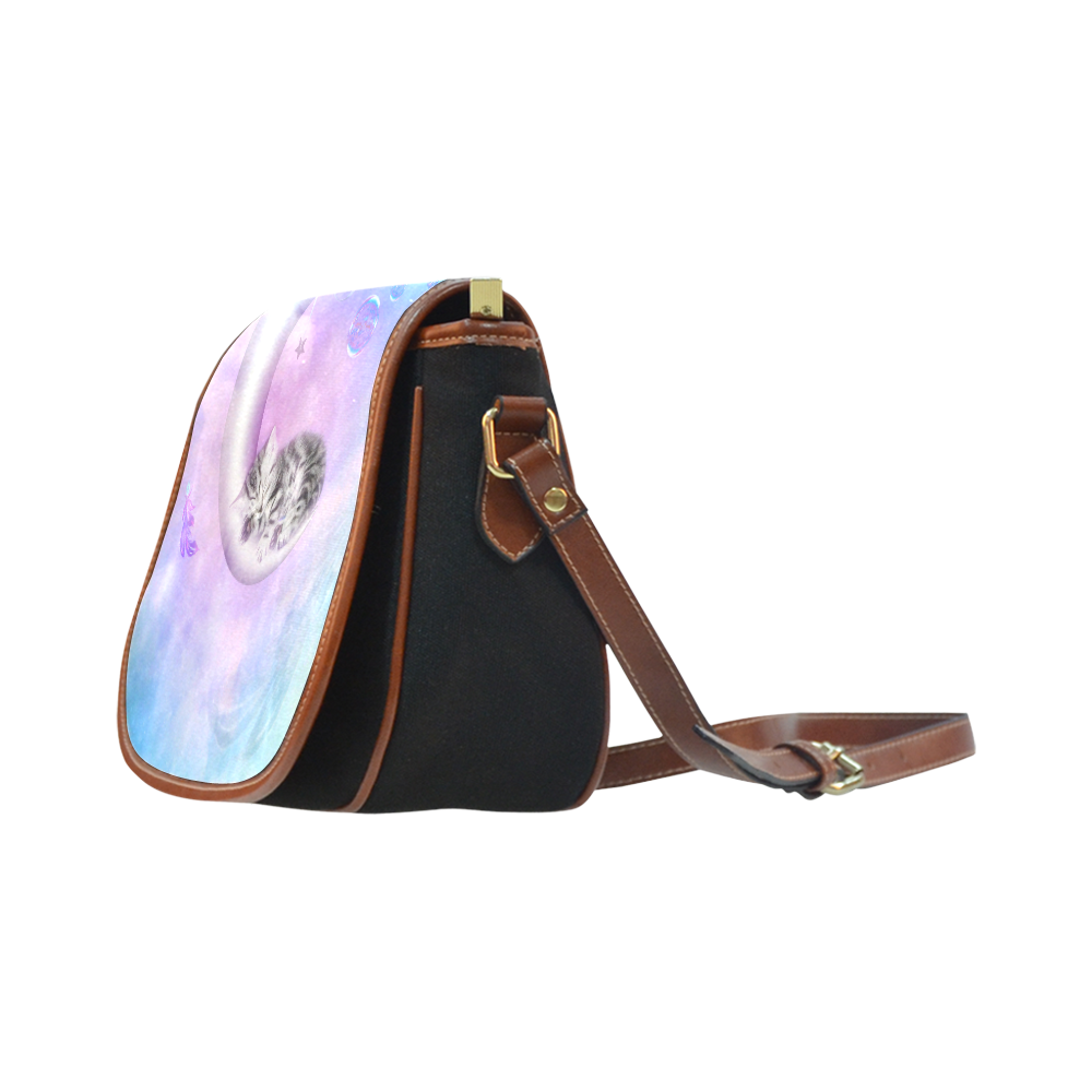 Cute sleeping kitten Saddle Bag/Small (Model 1649)(Flap Customization)