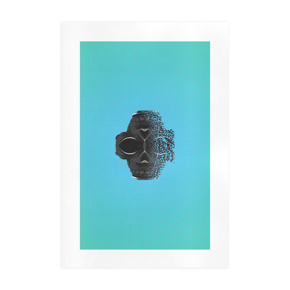 fractal black skull portrait with blue abstract background Art Print 19‘’x28‘’