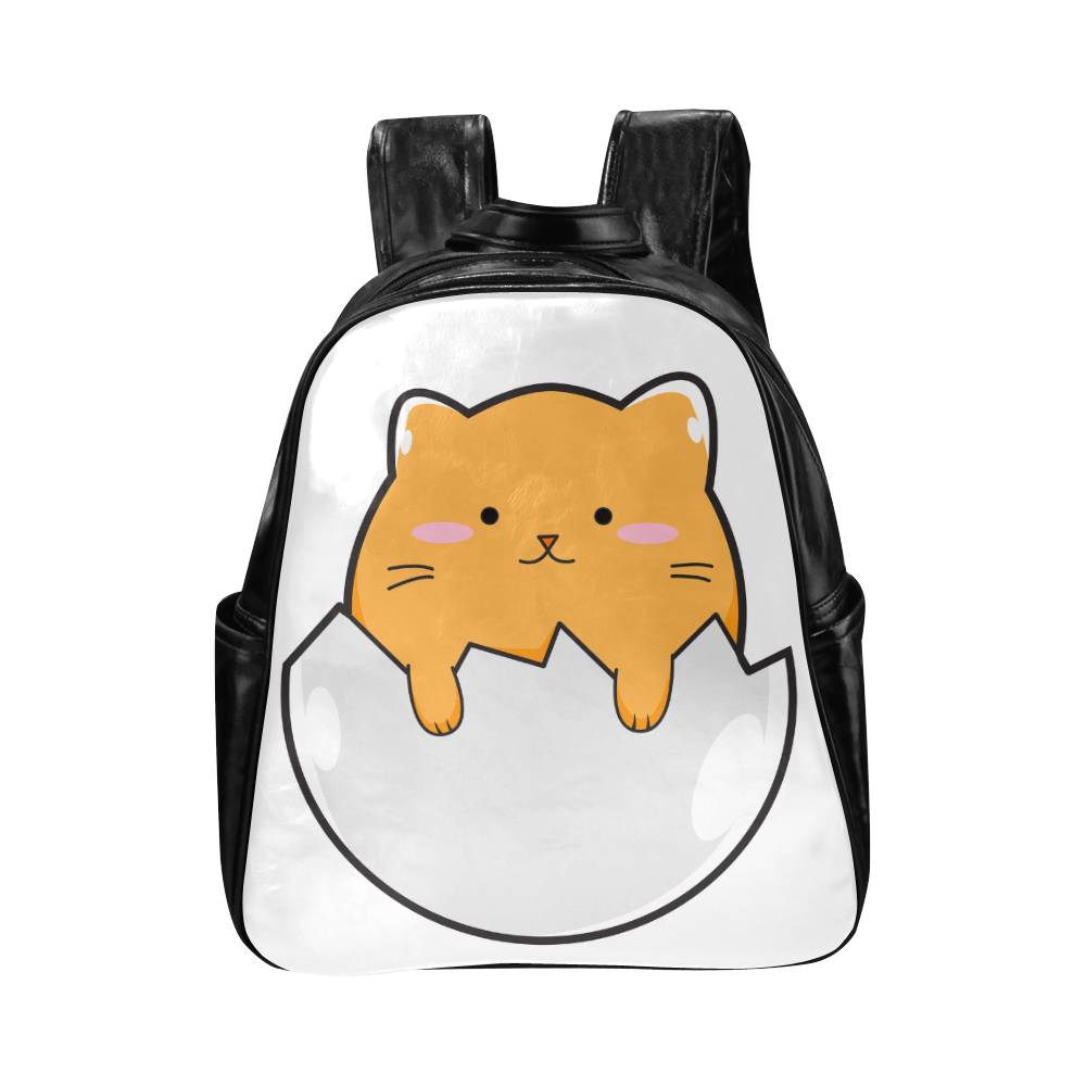 Happy Cartoon Cat Egg Multi-Pockets Backpack (Model 1636)