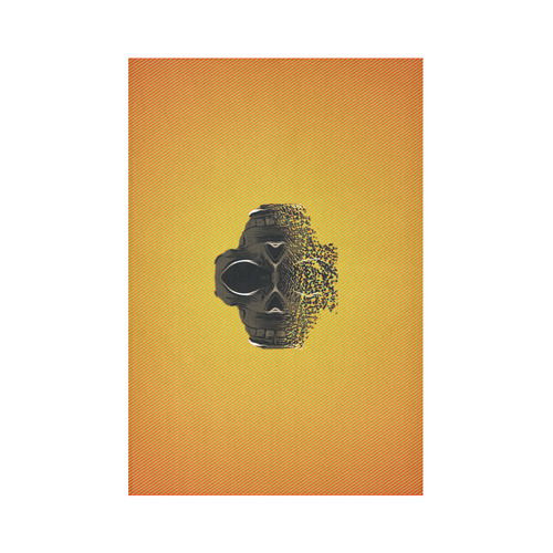 fractal black skull portrait with orange abstract background Cotton Linen Wall Tapestry 60"x 90"