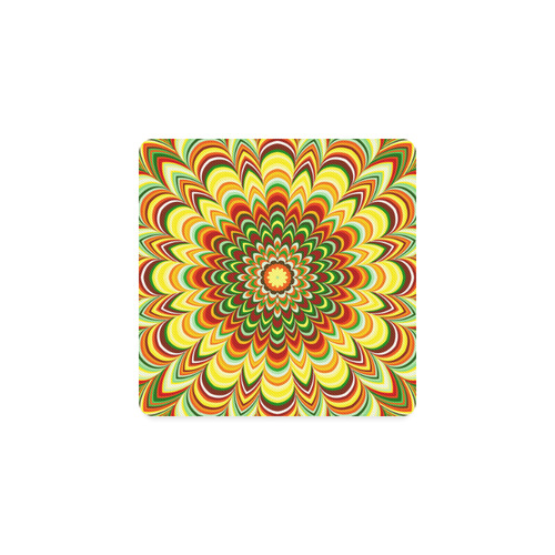 Colorful flower striped mandala Square Coaster