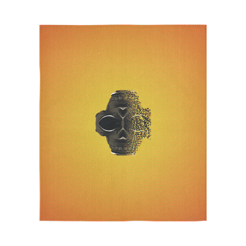fractal black skull portrait with orange abstract background Cotton Linen Wall Tapestry 51"x 60"