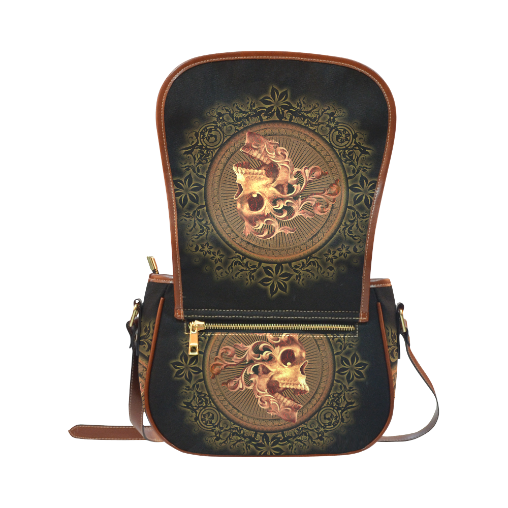 Amazing skull with floral elements Saddle Bag/Small (Model 1649) Full Customization