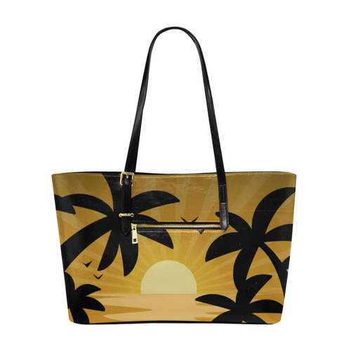 Tropical Sunset Palm Trees Summer Euramerican Tote Bag/Large (Model 1656)