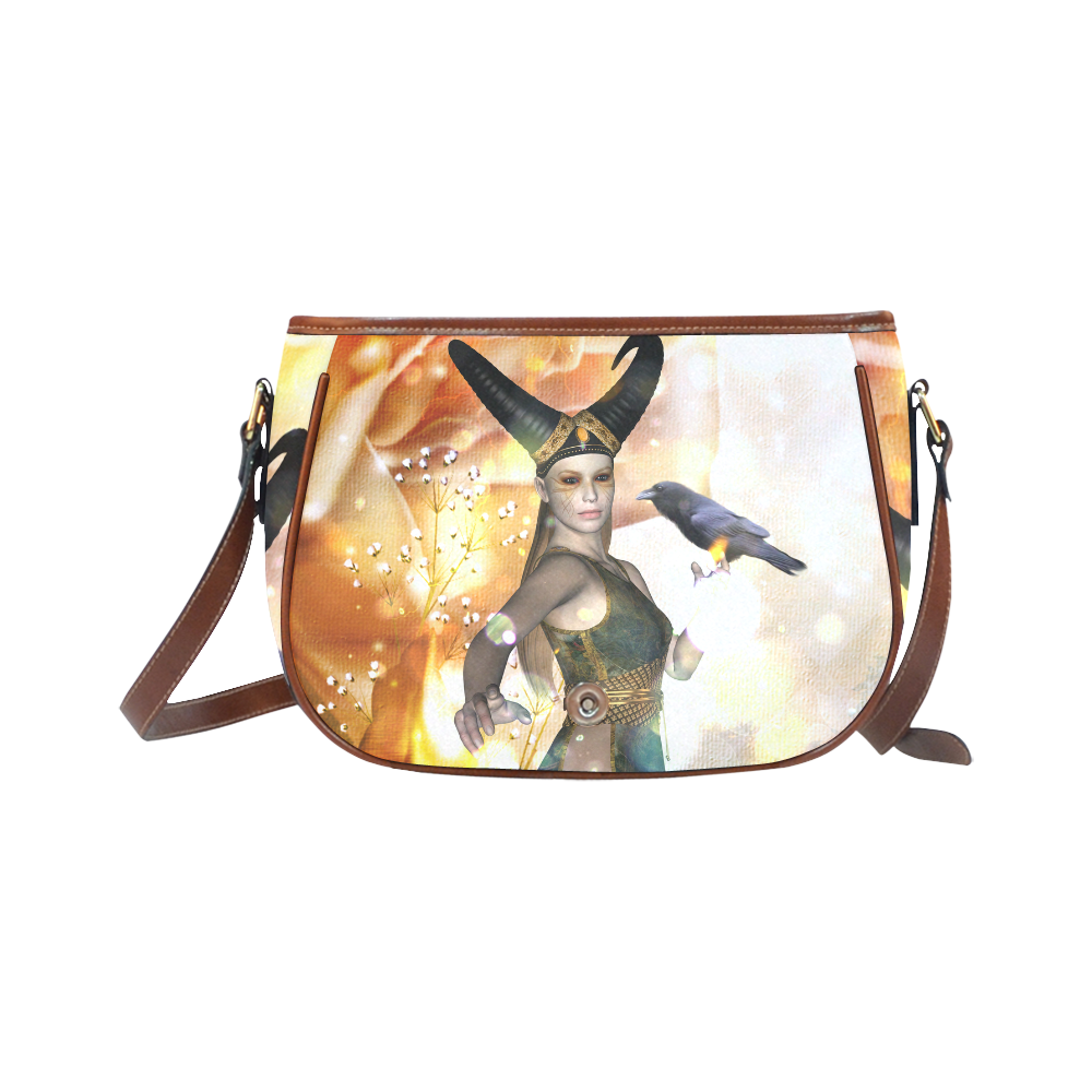 Awesome fantasy girl with crow Saddle Bag/Small (Model 1649) Full Customization