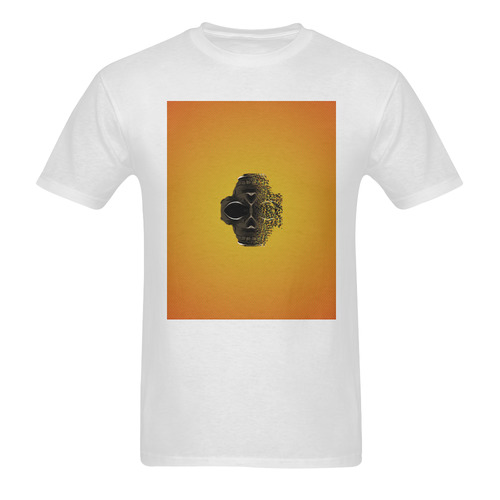 fractal black skull portrait with yellow abstract background Men's T-Shirt in USA Size (Two Sides Printing)