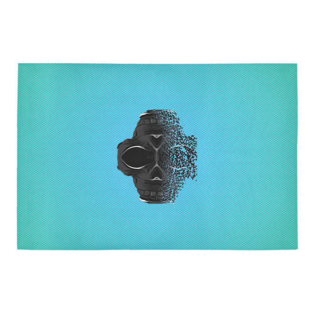 fractal black skull portrait with blue abstract background Azalea Doormat 24" x 16" (Sponge Material)