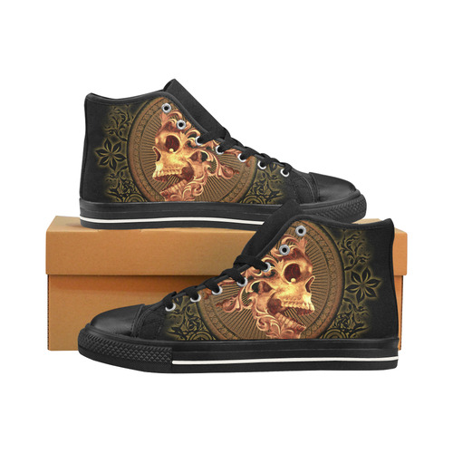 Amazing skull with floral elements Men’s Classic High Top Canvas Shoes /Large Size (Model 017)