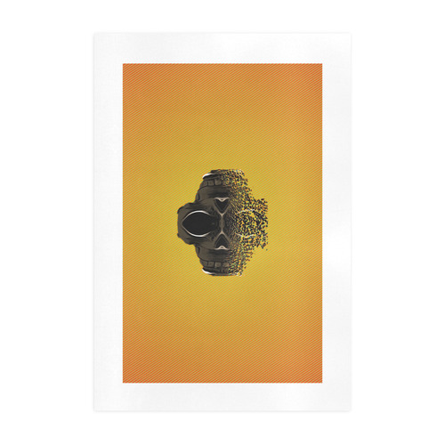 fractal black skull portrait with orange abstract background Art Print 19‘’x28‘’