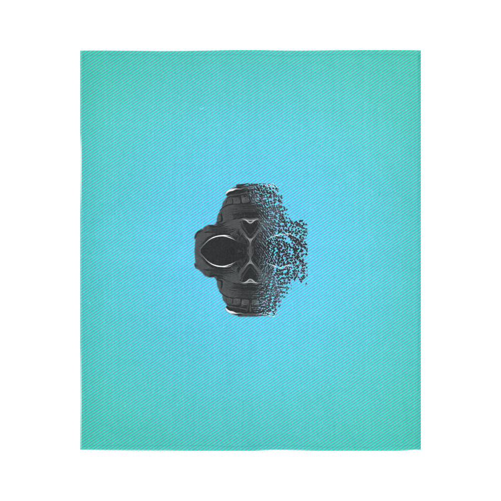 fractal black skull portrait with blue abstract background Cotton Linen Wall Tapestry 51"x 60"