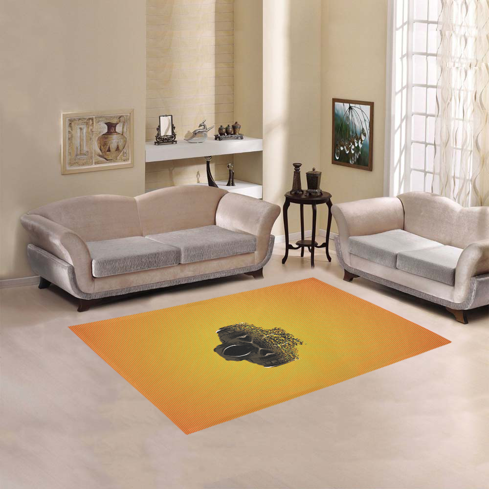 fractal black skull portrait with yellow abstract background Area Rug 5'3''x4'