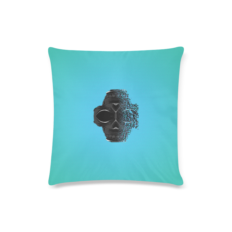fractal black skull portrait with blue abstract background Custom Zippered Pillow Case 16"x16"(Twin Sides)