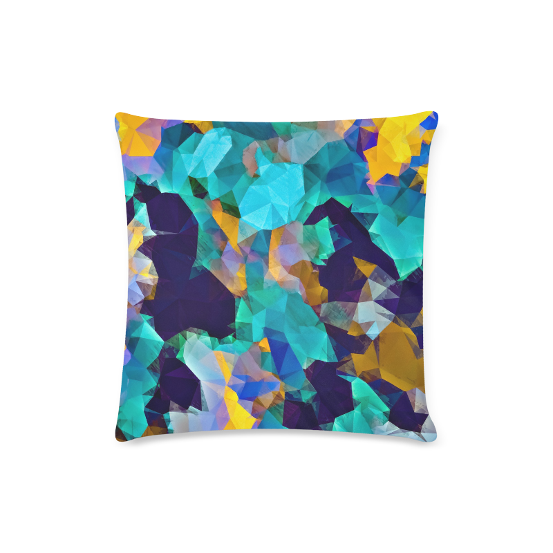 psychedelic geometric polygon abstract pattern in green blue brown yellow Custom Zippered Pillow Case 16"x16"(Twin Sides)