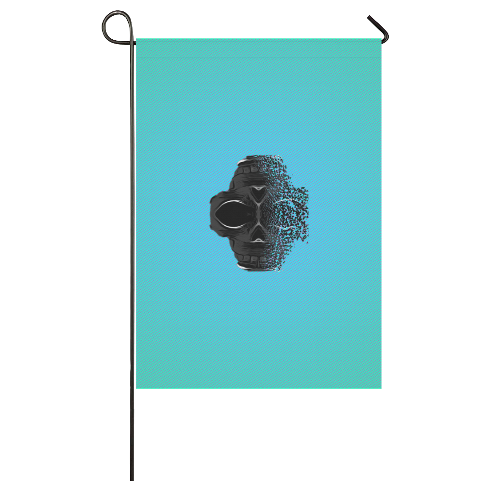 fractal black skull portrait with blue abstract background Garden Flag 28''x40'' （Without Flagpole）