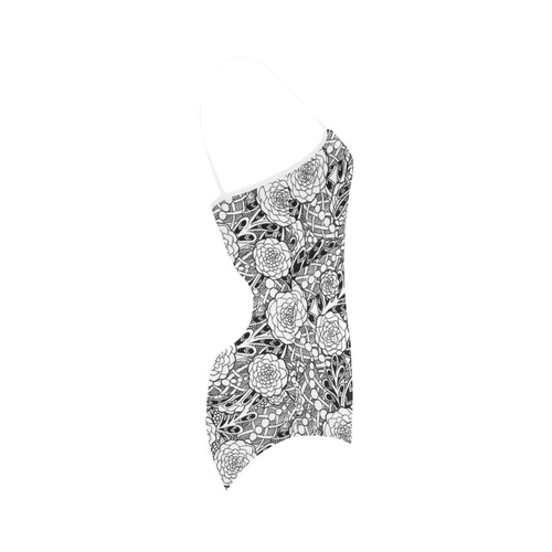 Black White Flowers Strap Swimsuit ( Model S05)