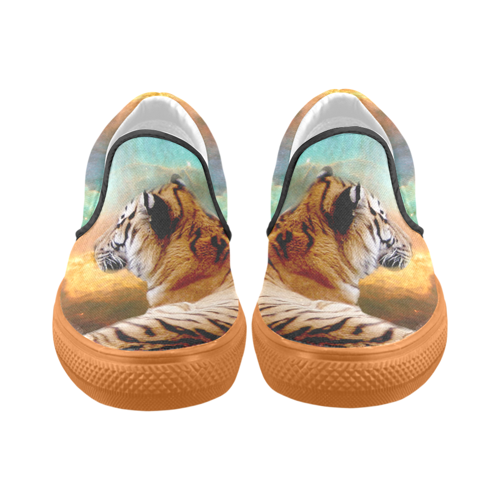 Tiger and Nebula Slip-on Canvas Shoes for Men/Large Size (Model 019)