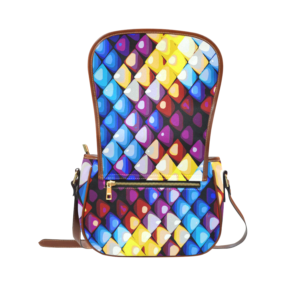 Abstract Colors Red Blue Yellow Purple Saddle Bag/Small (Model 1649) Full Customization
