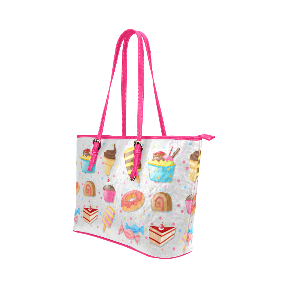 Colorful Ice Cream Candy Cake Donut Sweets Leather Tote Bag/Small (Model 1651)
