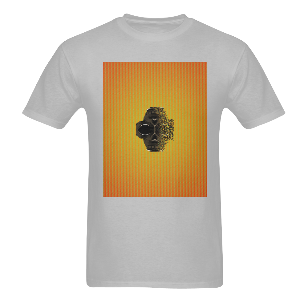 fractal black skull portrait with yellow abstract background Men's T-Shirt in USA Size (Two Sides Printing)