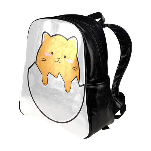 Happy Cartoon Cat Egg Multi-Pockets Backpack (Model 1636)