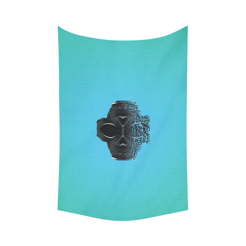 fractal black skull portrait with blue abstract background Cotton Linen Wall Tapestry 60"x 90"