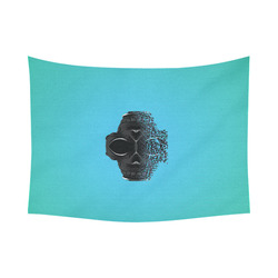 fractal black skull portrait with blue abstract background Cotton Linen Wall Tapestry 80"x 60"