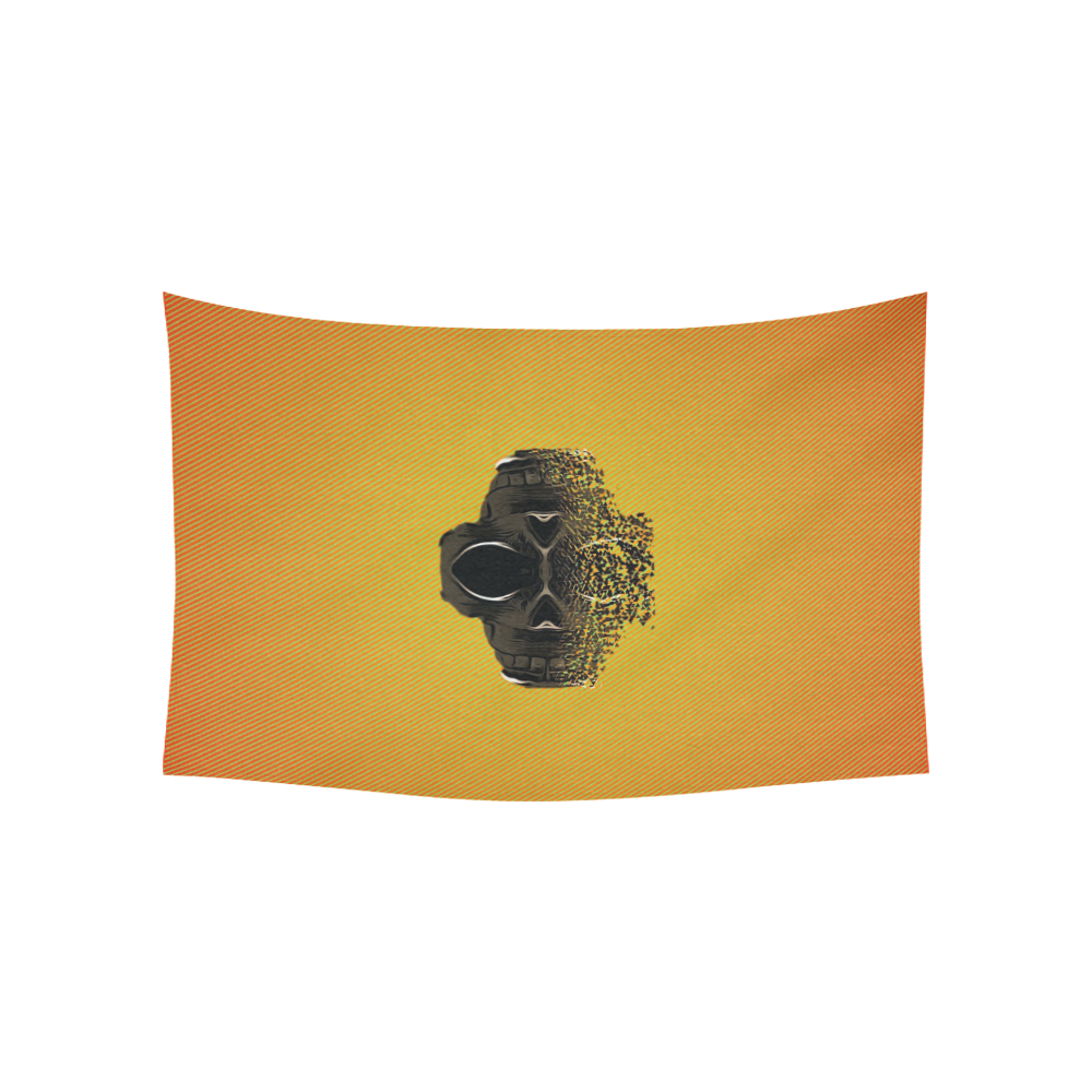 fractal black skull portrait with orange abstract background Cotton Linen Wall Tapestry 60"x 40"