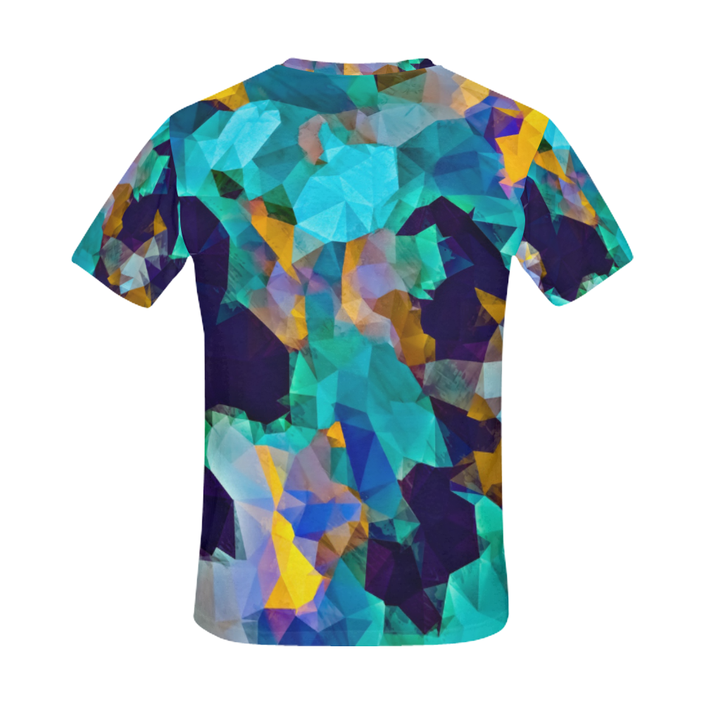 psychedelic geometric polygon abstract pattern in green blue brown yellow All Over Print T-Shirt for Men (USA Size) (Model T40)
