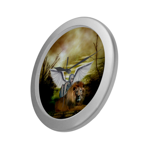 Fairy with lion Silver Color Wall Clock