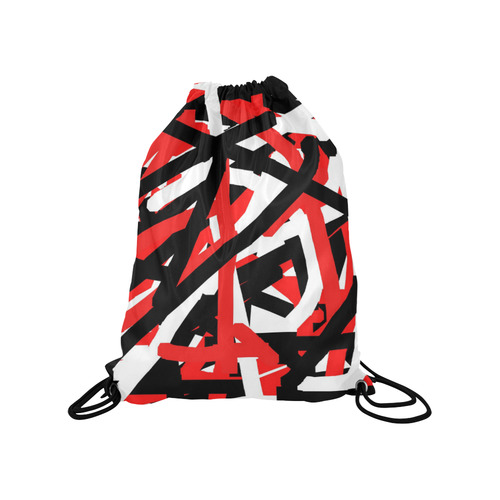 Red, Black and White Graffiti Medium Drawstring Bag Model 1604 (Twin Sides) 13.8"(W) * 18.1"(H)