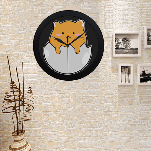 Happy Cartoon Cat Egg Circular Plastic Wall clock