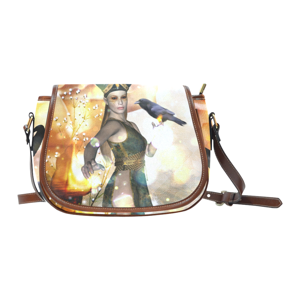 Awesome fantasy girl with crow Saddle Bag/Small (Model 1649) Full Customization