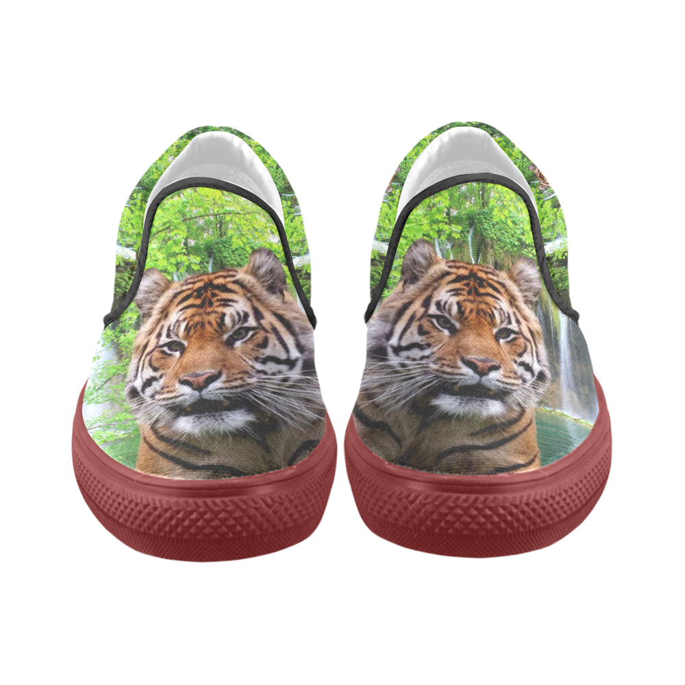 Tiger and Waterfall Slip-on Canvas Shoes for Men/Large Size (Model 019)
