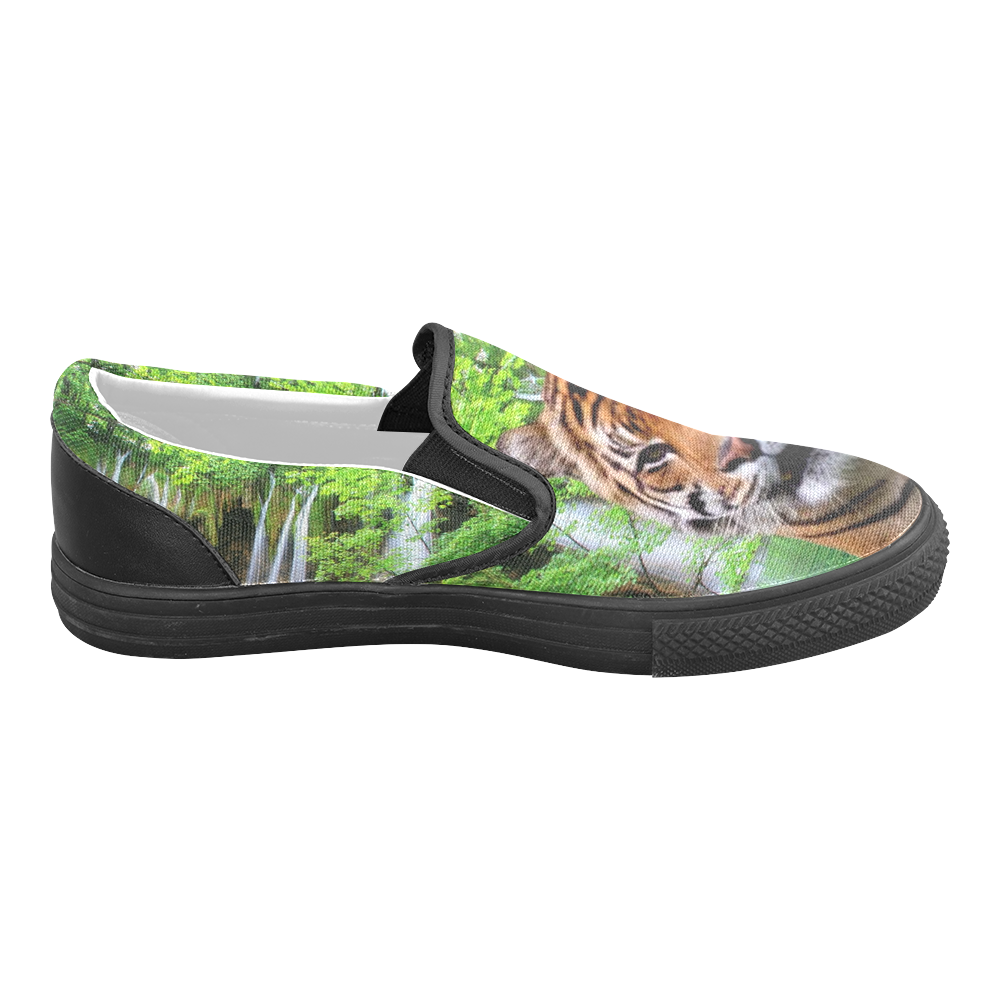 Tiger and Waterfall Men's Slip-on Canvas Shoes (Model 019)
