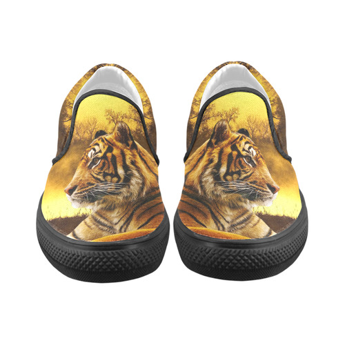 Tiger and Sunset Men's Slip-on Canvas Shoes (Model 019)