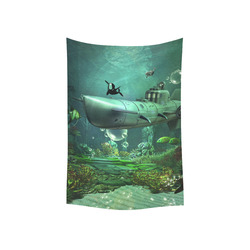 Awesome submarine with orca Cotton Linen Wall Tapestry 40"x 60"
