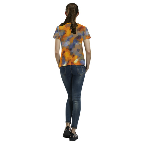 psychedelic geometric polygon abstract pattern in orange brown blue All Over Print T-Shirt for Women (USA Size) (Model T40)