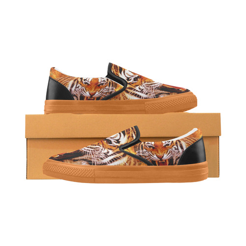Tiger and Flame Slip-on Canvas Shoes for Men/Large Size (Model 019)