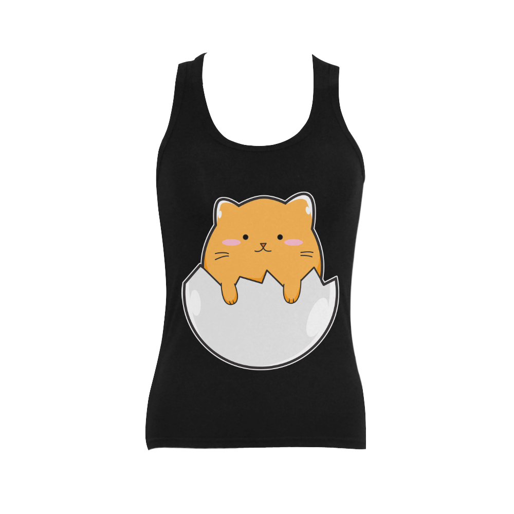 Happy Cartoon Cat Egg Women's Shoulder-Free Tank Top (Model T35)