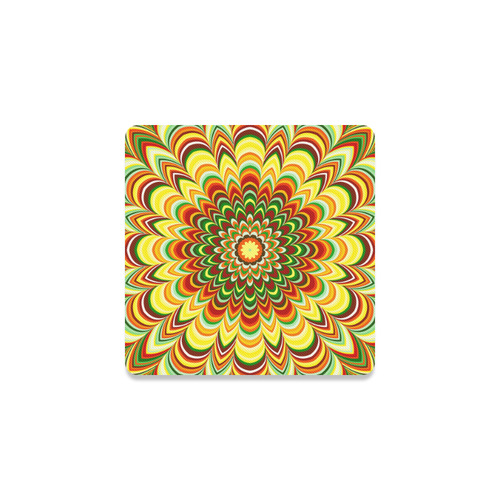 Colorful flower striped mandala Square Coaster