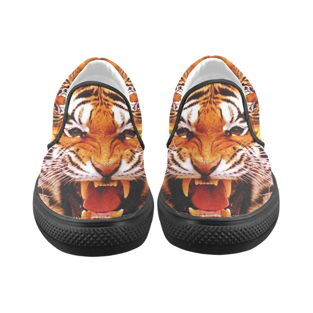 Tiger and Flame Men's Slip-on Canvas Shoes (Model 019)