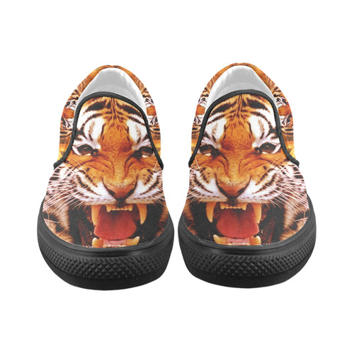 Tiger and Flame Men's Slip-on Canvas Shoes (Model 019)